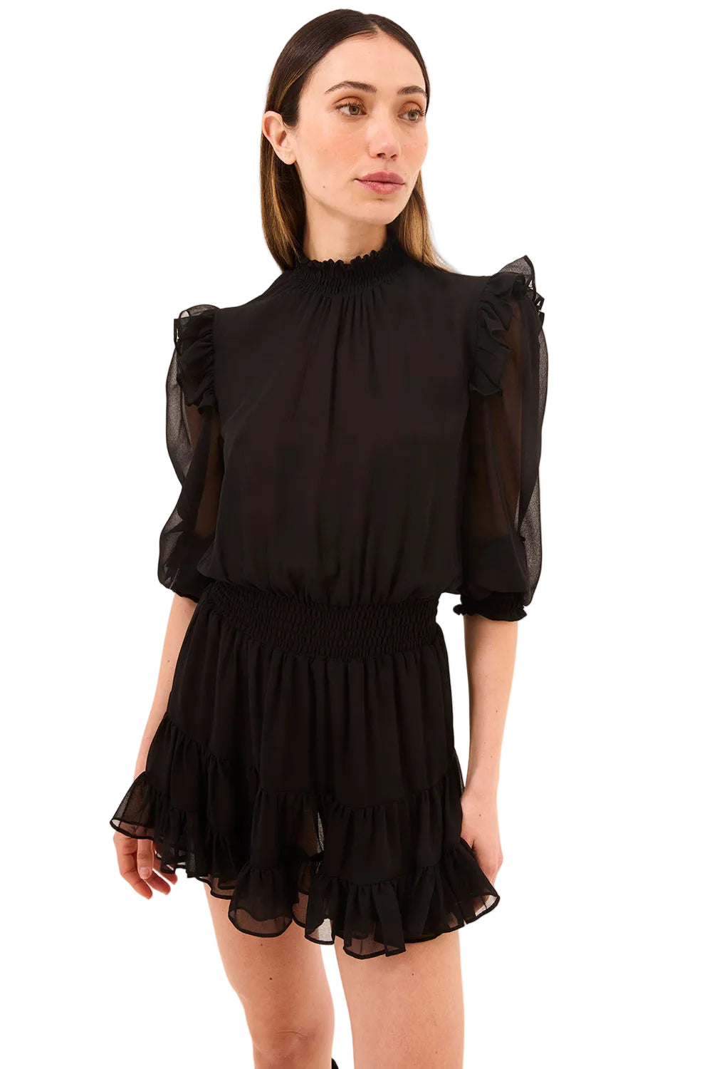 Gianna Black Chiffon Mini Dress