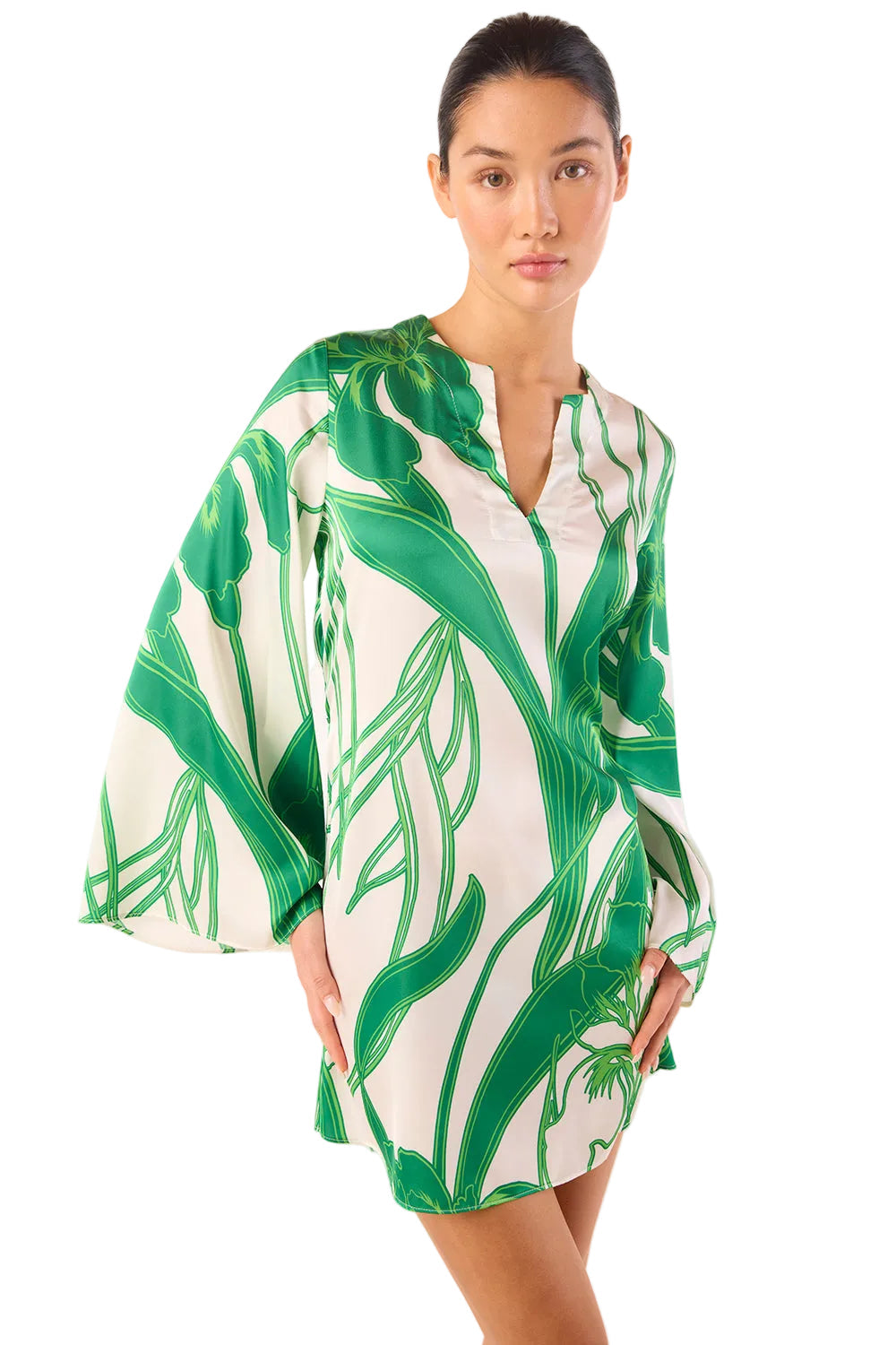 Green Iris Satin Mini Dress