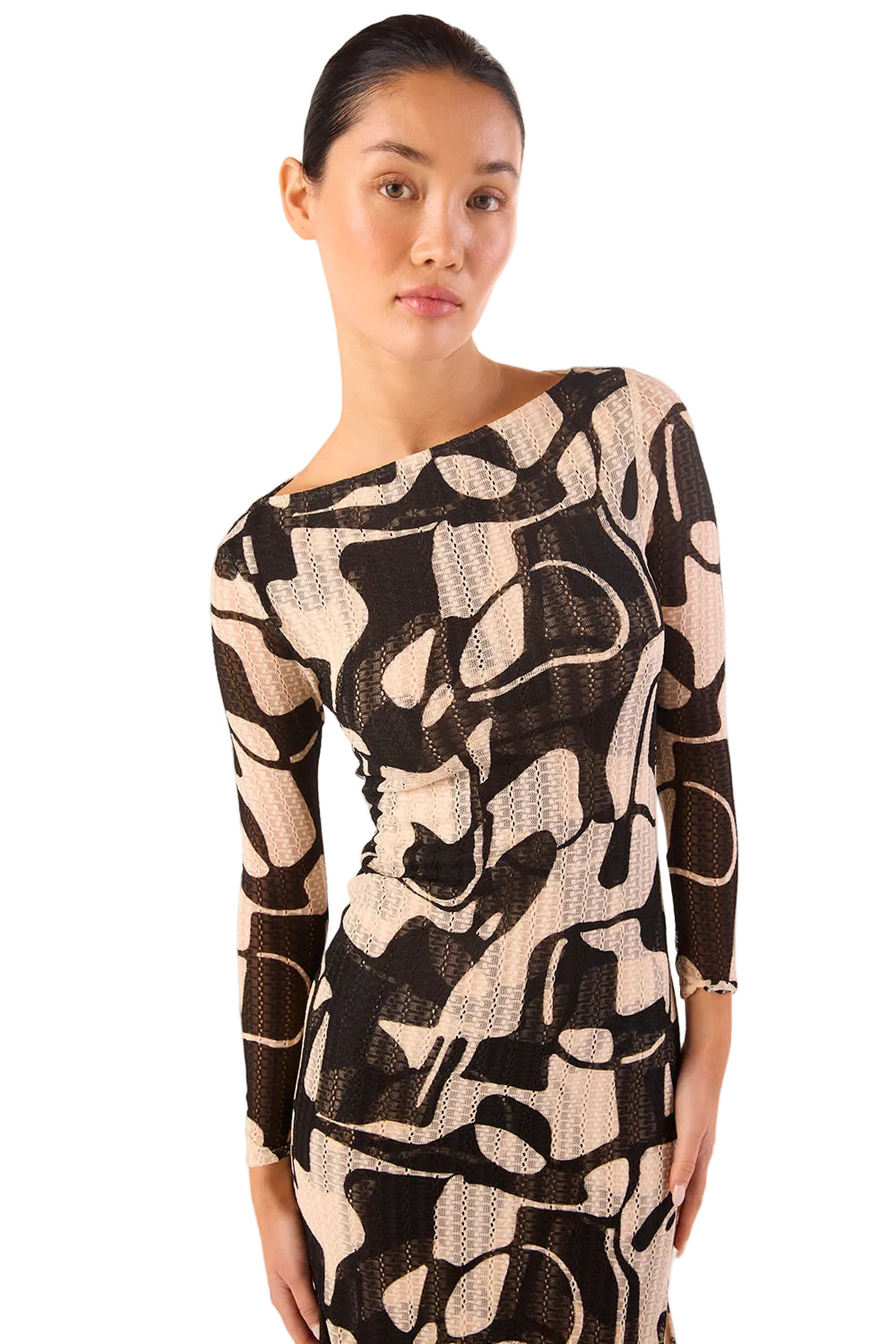 Marble Print Knit Midi Dress