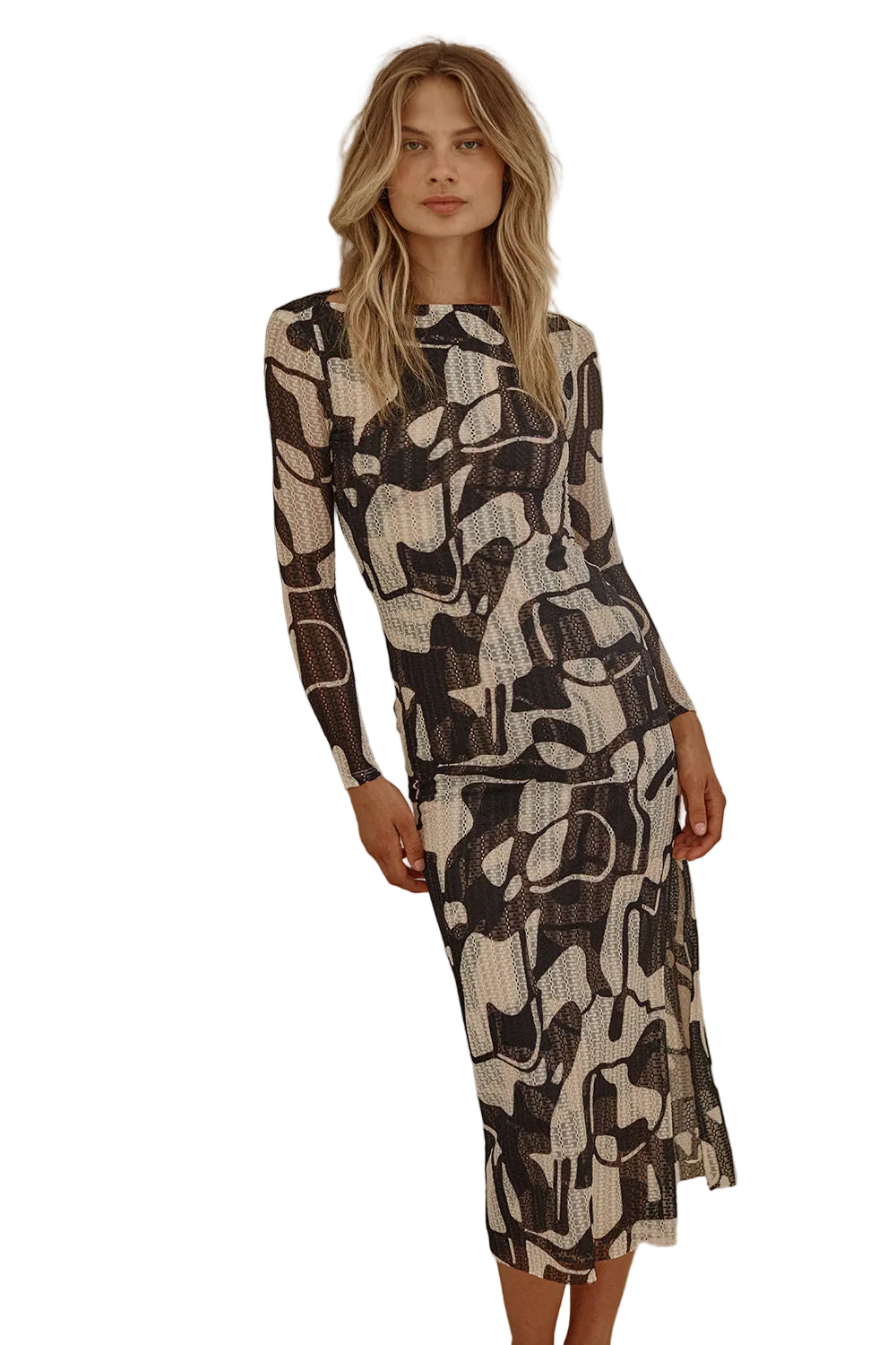 Marble Print Knit Midi Dress