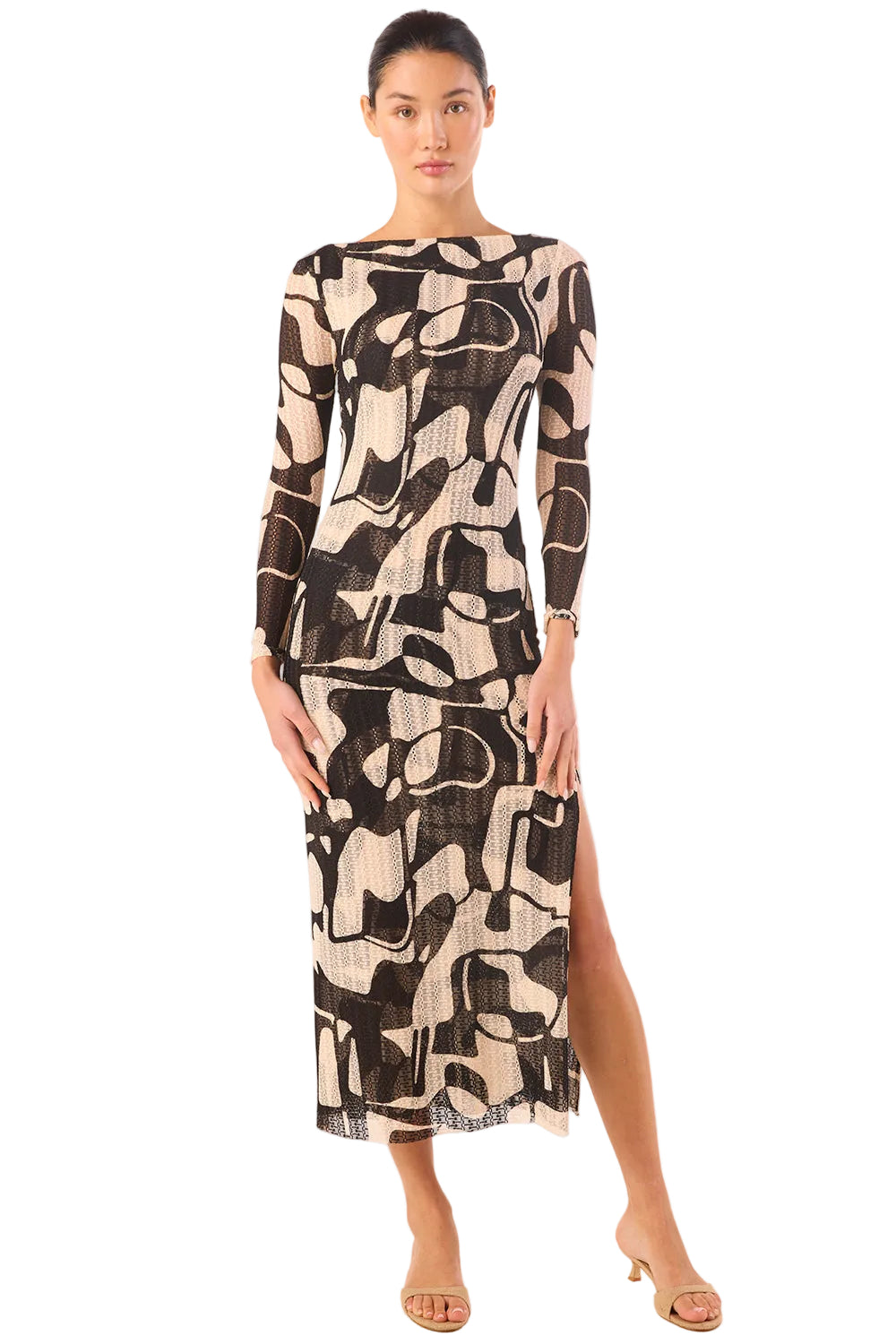 Marble Print Knit Midi Dress