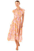Watercolor Floral Ruffle Midi Dress